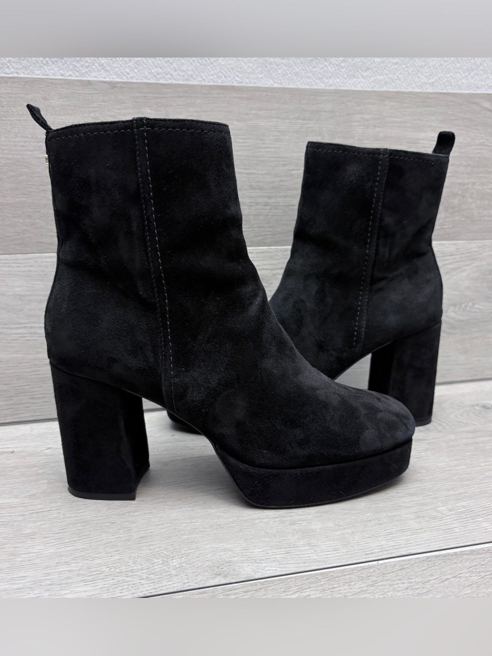 DUNE London Oona Boots Black Suede Platform Side Zip Ankle Boots Size EU 39